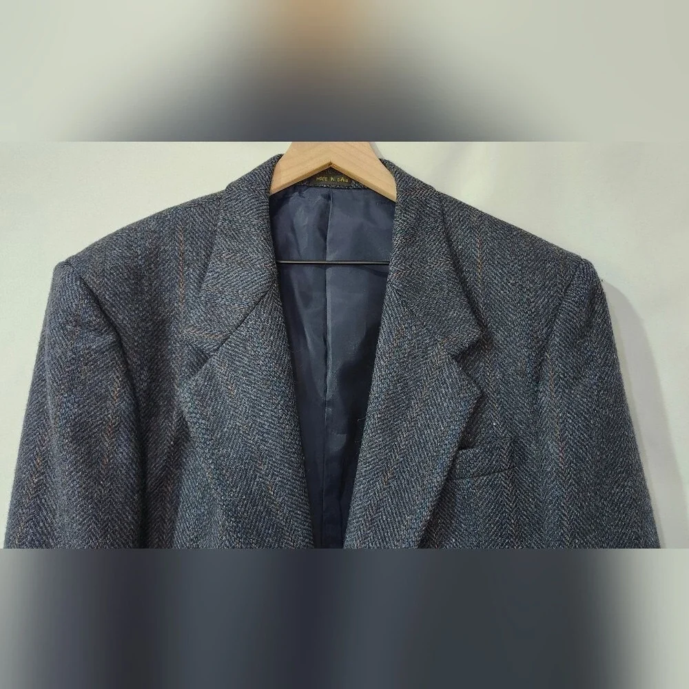 Members Only Gray Herringbone Wool Sport Coat‎ Mens Size 44L Blazer Jacket